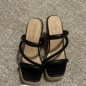 Pink Lily Black Strappy Women's Sandals